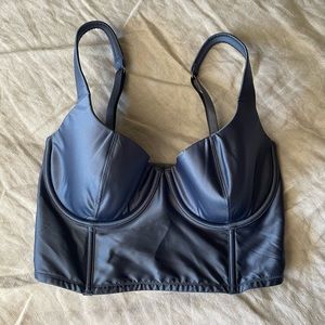 Blue Satin Bustier Bra Top